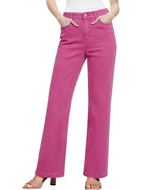 Denim - Women's Rose Red High Waisted Wide Tummy Control Elastic waist Straight Leg Jean